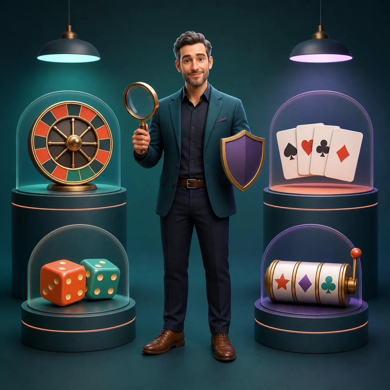 Original animated casino basics instructor comparing common game formats and safety checks